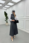 Sare Fashion Button Detailed Denim Vest Set Anthracite