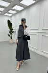 Sare Fashion Button Detailed Denim Vest Set Anthracite