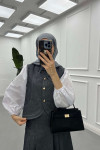 Sare Fashion Button Detailed Denim Vest Set Anthracite