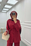 Sare Fashion Button Detailed Trouser Suit Claret Red