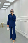 Sare Fashion Button Detailed Trouser Suit Navy Blue