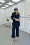 Sare Fashion Button Detailed Trouser Suit Navy Blue
