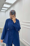 Sare Fashion Button Detailed Trouser Suit Navy Blue