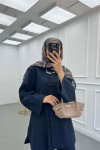 Sare Fashion Button Detailed Trouser Suit Navy Blue