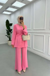Sare Fashion Button Detailed Trouser Suit Pink