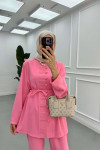 Sare Fashion Button Detailed Trouser Suit Pink