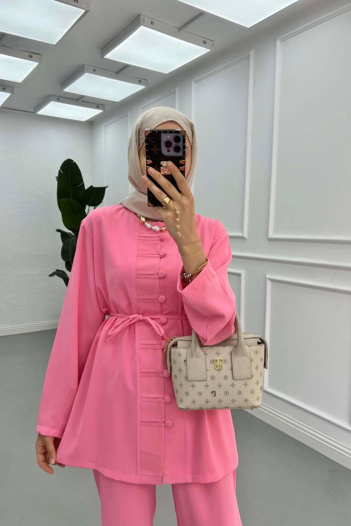 Sare Fashion Button Detailed Trouser Suit Pink