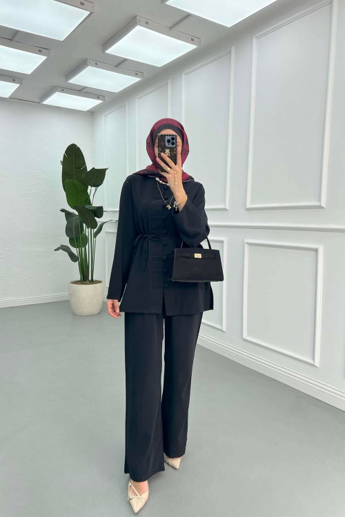Sare Fashion Button Detailed Trouser Suit Black