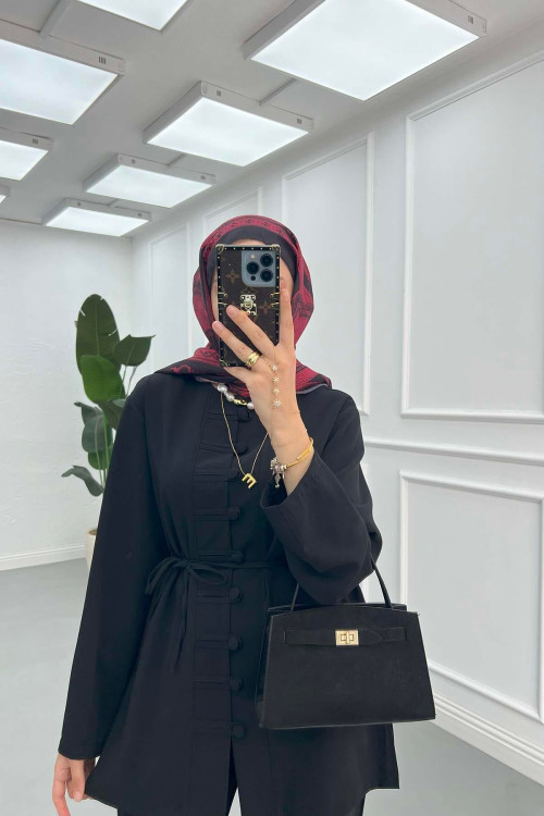 Sare Fashion Button Detailed Trouser Suit Black
