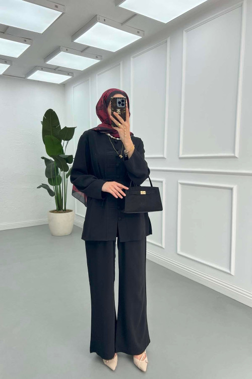 Sare Fashion Button Detailed Trouser Suit Black