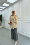 Sare Fashion Button Detailed Pleated Shirt Beige