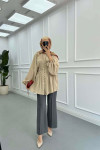 Sare Fashion Button Detailed Pleated Shirt Beige