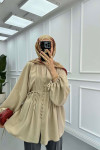 Sare Fashion Button Detailed Pleated Shirt Beige