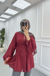 Sare Fashion Button Detailed Pleated Shirt Claret Red