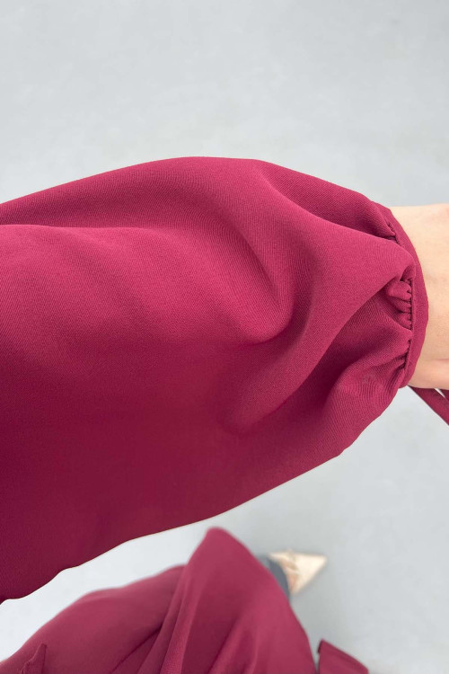 Sare Fashion Button Detailed Pleated Shirt Claret Red