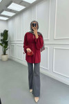 Sare Fashion Button Detailed Pleated Shirt Claret Red