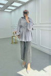 Sare Fashion Button Detailed Pleated Shirt Gray