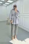 Sare Fashion Button Detailed Pleated Shirt Gray