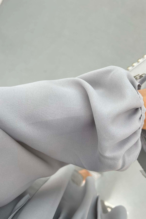 Sare Fashion Button Detailed Pleated Shirt Gray