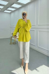 Sare Fashion Button Detail Pleated Shirt Mustard Yellow