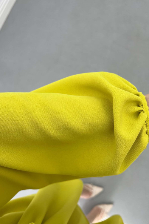 Sare Fashion Button Detail Pleated Shirt Mustard Yellow