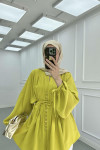 Sare Fashion Button Detail Pleated Shirt Mustard Yellow