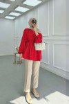 Sare Fashion Button Detail Pleated Shirt Red