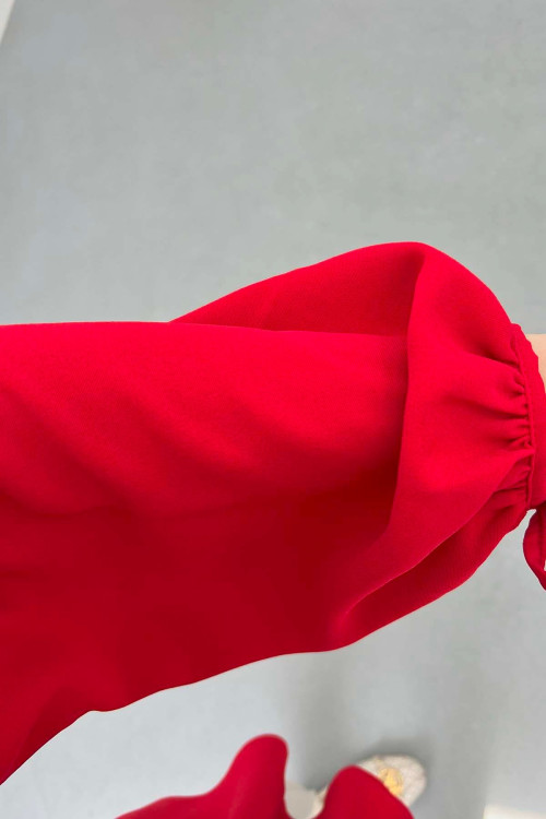 Sare Fashion Button Detail Pleated Shirt Red