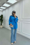 Sare Fashion Button Detail Pleated Shirt Blue