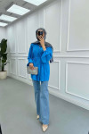 Sare Fashion Button Detail Pleated Shirt Blue