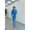 Sare Fashion Button Detail Pleated Shirt Blue