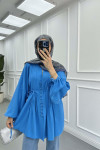 Sare Fashion Button Detail Pleated Shirt Blue