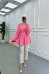 Sare Fashion Button Detail Pleated Shirt Pink