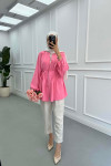 Sare Fashion Button Detail Pleated Shirt Pink