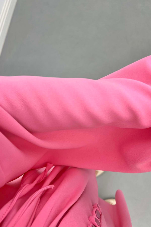 Sare Fashion Button Detail Pleated Shirt Pink