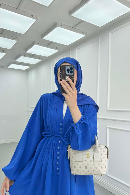 Sare Fashion Button Detailed Pleated Shirt Saxe Blue