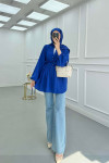 Sare Fashion Button Detailed Pleated Shirt Saxe Blue