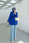 Sare Fashion Button Detailed Pleated Shirt Saxe Blue