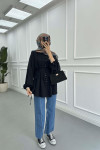 Sare Fashion Button Detailed Pleated Shirt Black