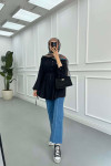 Sare Fashion Button Detailed Pleated Shirt Black