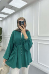 Sare Fashion Button Detail Pleated Shirt Emerald Green