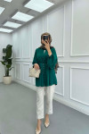 Sare Fashion Button Detail Pleated Shirt Emerald Green