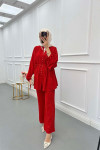 Sare Fashion Button Detailed Pleated Suit Red