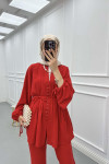 Sare Fashion Button Detailed Pleated Suit Red