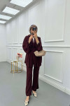 Sare Fashion Button Detailed Pleated Suit Plum