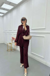 Sare Fashion Button Detailed Pleated Suit Plum