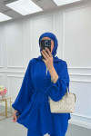 Sare Fashion Button Detailed Pleated Suit Saxe Blue