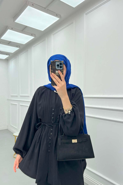 Sare Fashion Button Detailed Pleated Suit Black