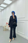 Sare Fashion Button Detailed Pleated Suit Black