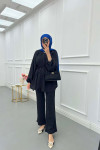 Sare Fashion Button Detailed Pleated Suit Black